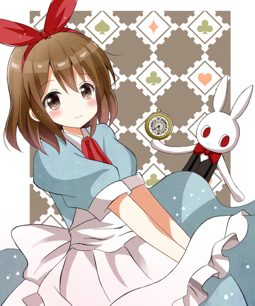 hirasawa yui, alice, and white rabbit (k-on! and 1 more) drawn by ryoutan