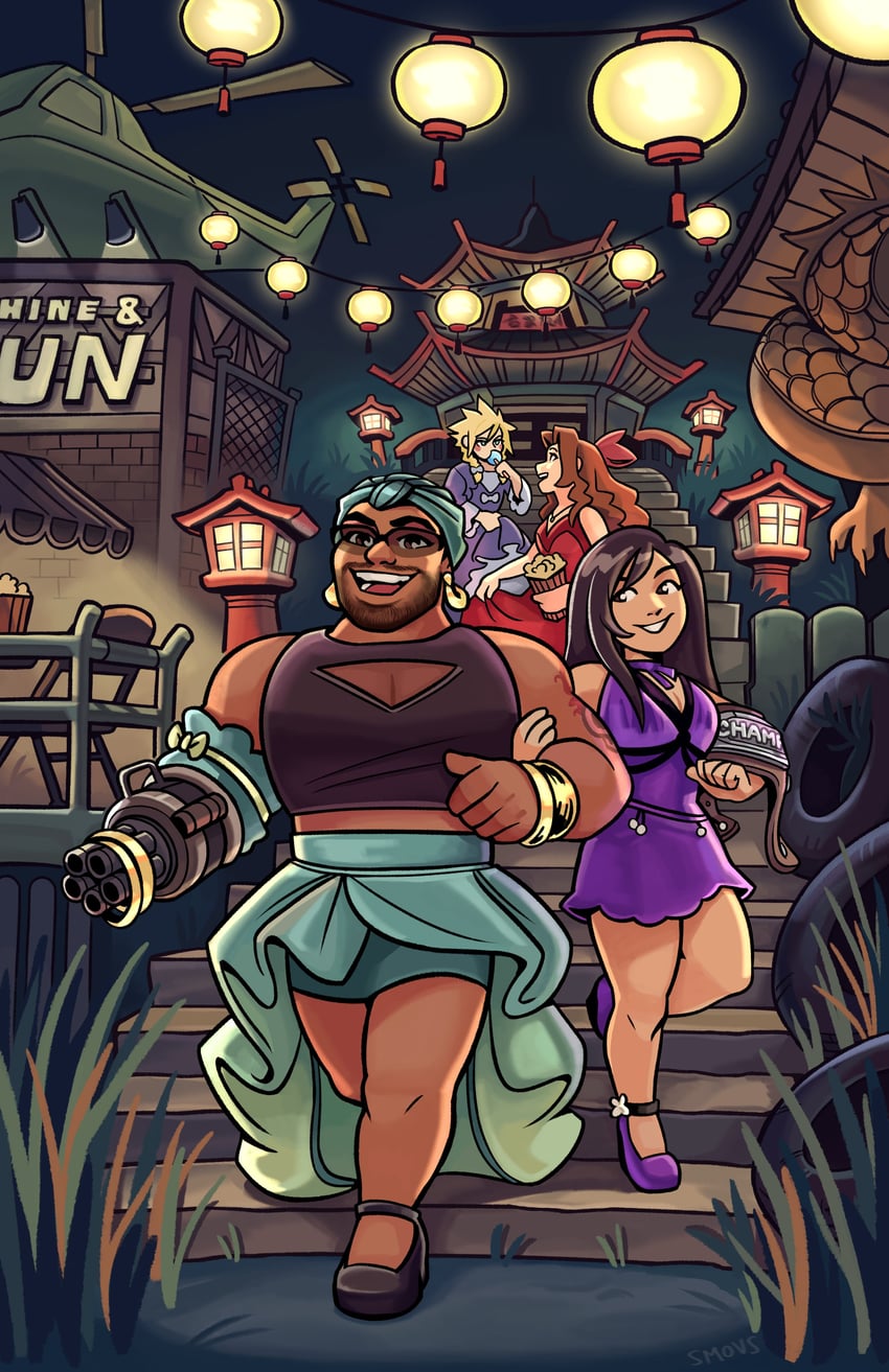 tifa lockhart, cloud strife, aerith gainsborough, and barret wallace (final fantasy and 2 more) drawn by smovs