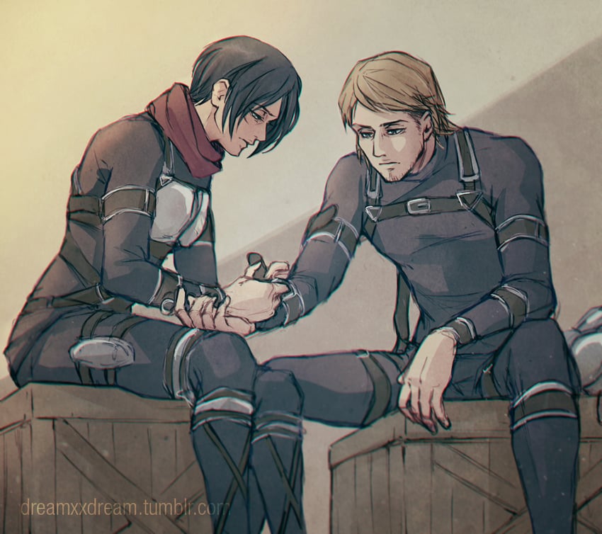 mikasa ackerman and jean kirstein (shingeki no kyojin) drawn by dreamxxdream