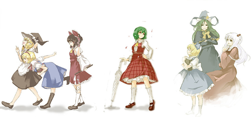 hakurei reimu, kirisame marisa, alice margatroid, kazami yuuka, shinki, and 1 more (touhou) drawn by cis_(carcharias)