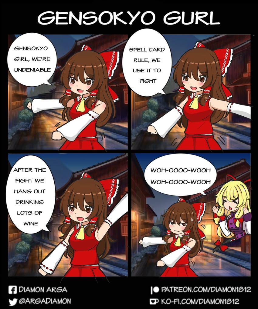 hakurei reimu and yakumo yukari (touhou and 1 more) drawn by diamon_arga
