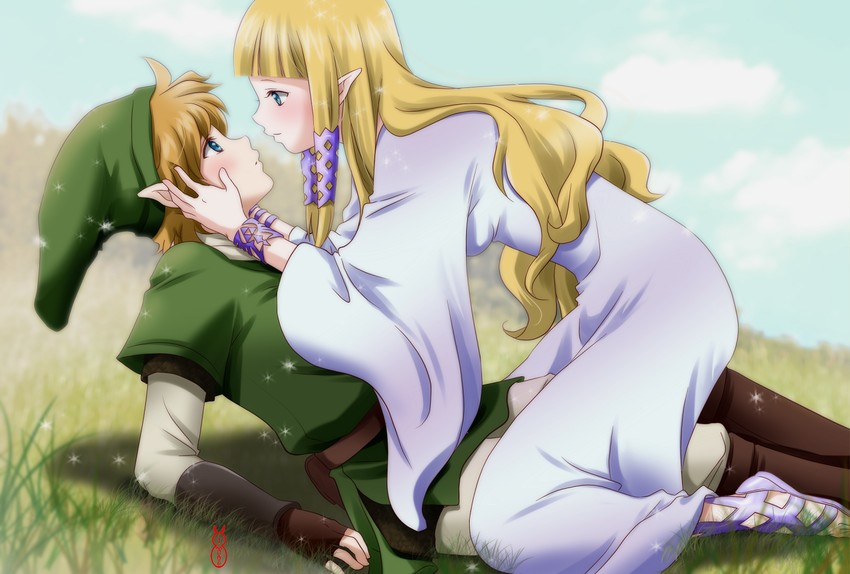 link and princess zelda (the legend of zelda and 1 more) drawn by machinosuke