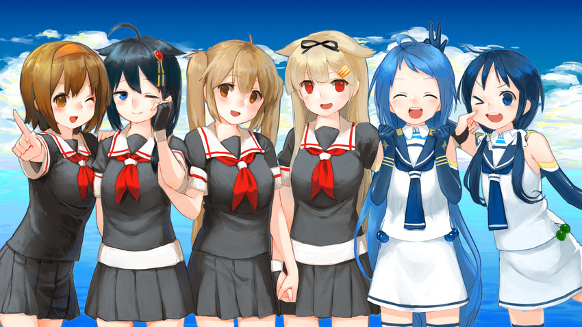 shigure, yuudachi, shigure kai ni, yuudachi kai ni, samidare, and 3 more (kantai collection) drawn by chagen_kokimu