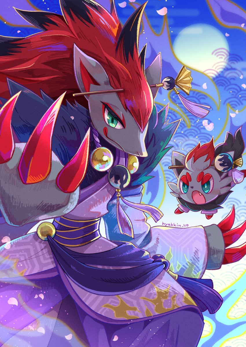 zorua and zoroark (pokemon and 1 more) drawn by houjicha_p