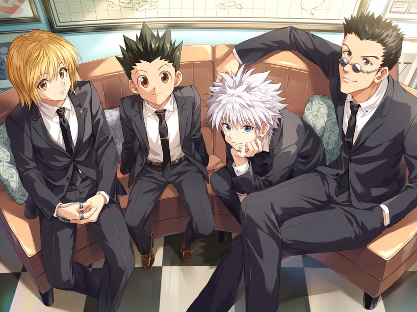 killua zoldyck, kurapika, gon freecss, and leorio paladiknight (hunter x hunter) drawn by zattape