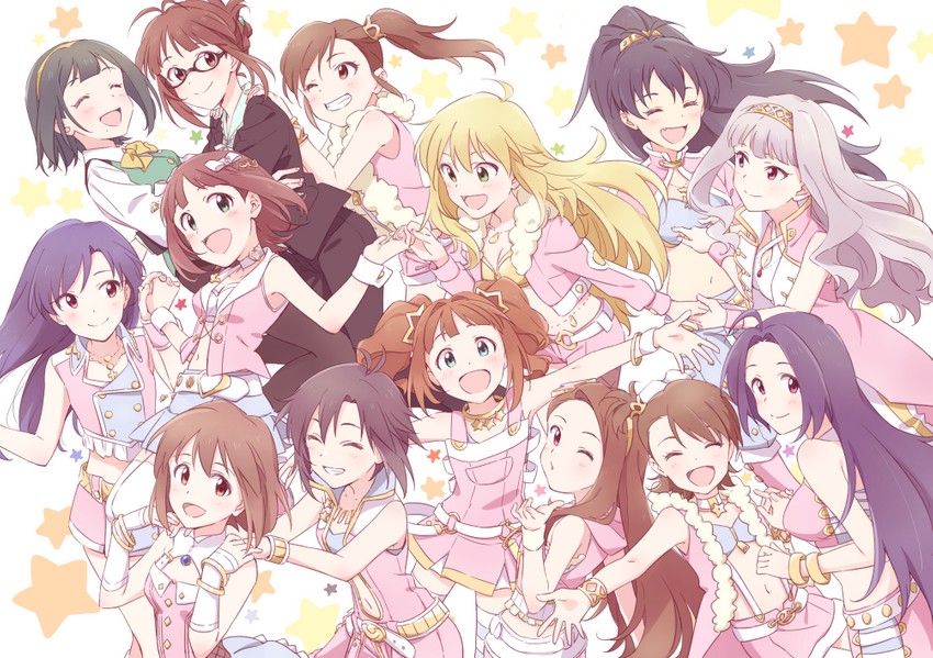 hoshii miki, kisaragi chihaya, amami haruka, kikuchi makoto, shijou takane, and 9 more (idolmaster) drawn by demirinz