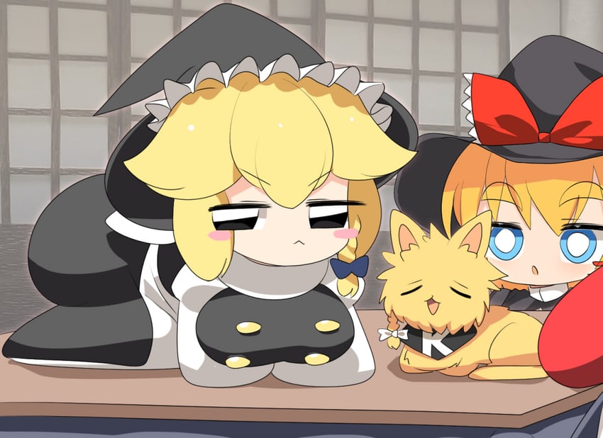 hakurei reimu, kirisame marisa, meguru, yuuhi, shiromiya rei, and 1 more (touhou and 1 more) drawn by lets0020