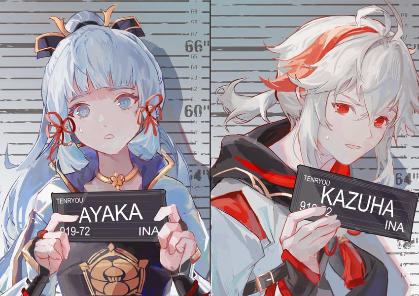 kamisato ayaka and kaedehara kazuha (genshin impact) drawn by iiumiarts