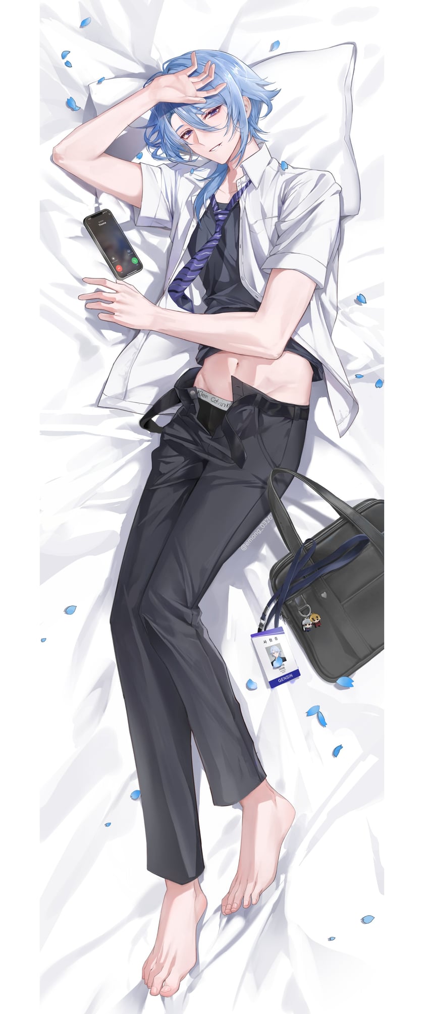 kamisato ayaka, kamisato ayato, and thoma (genshin impact) drawn by emong