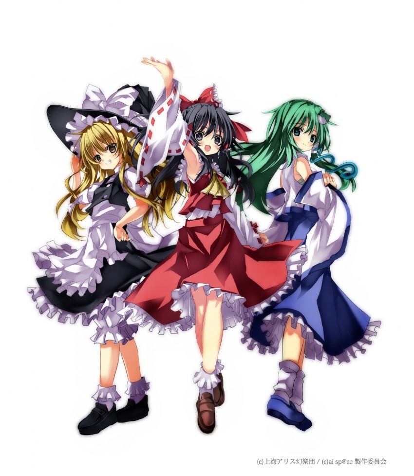 hakurei reimu, kirisame marisa, and kochiya sanae (touhou) drawn by shino_(eefy)