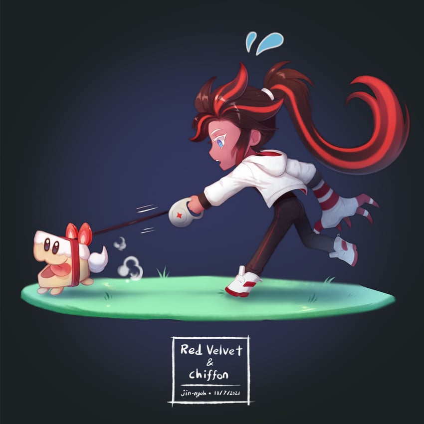 cake hound, red velvet cookie, and cream cake hound (cookie run and 1 more) drawn by jin-nyeh