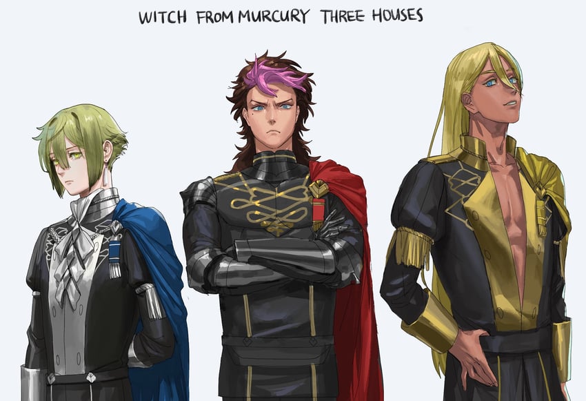 guel jeturk, elan ceres, and shaddiq zenelli (fire emblem and 3 more) drawn by chestnut_ann