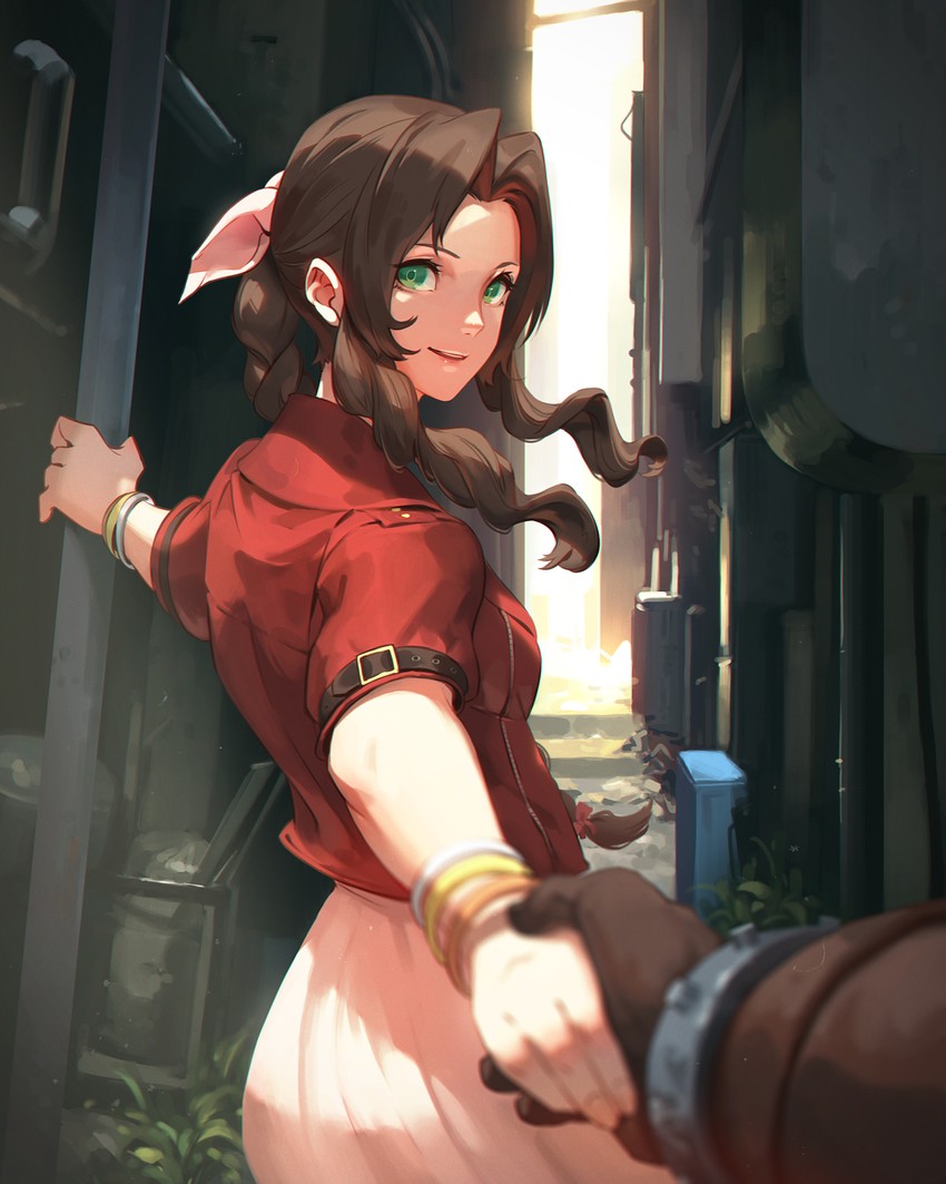 cloud strife and aerith gainsborough (final fantasy and 2 more) drawn by jiro_(ninetysix)