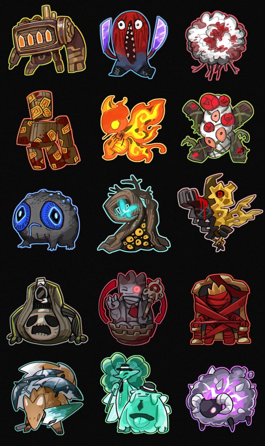drifting fox, blubbering toad, ardor blossom moth, wayward passenger, sign of roses, and 11 more (project moon and 1 more) drawn by flaw_eight