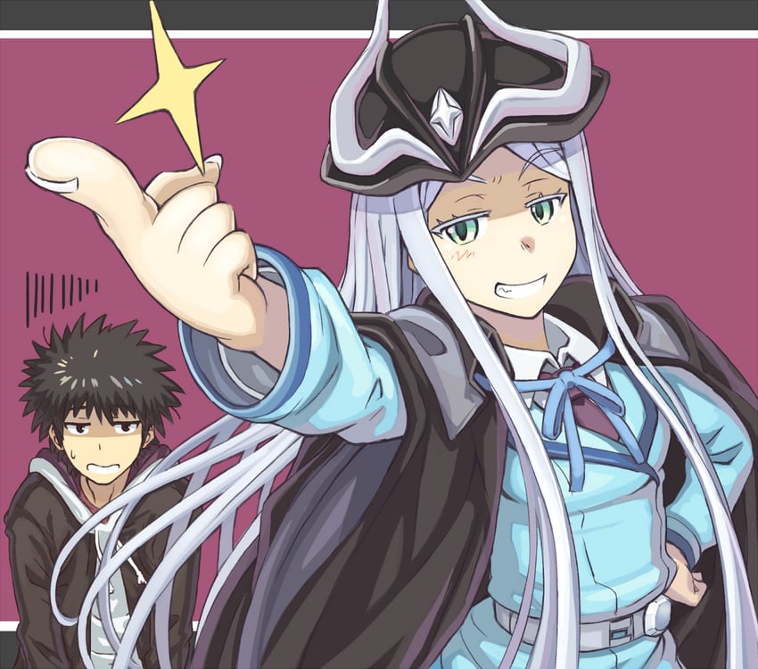 kamijou touma, aleister crowley, and aleis-tan (toaru majutsu no index and 1 more) drawn by jinrai_(owl12)