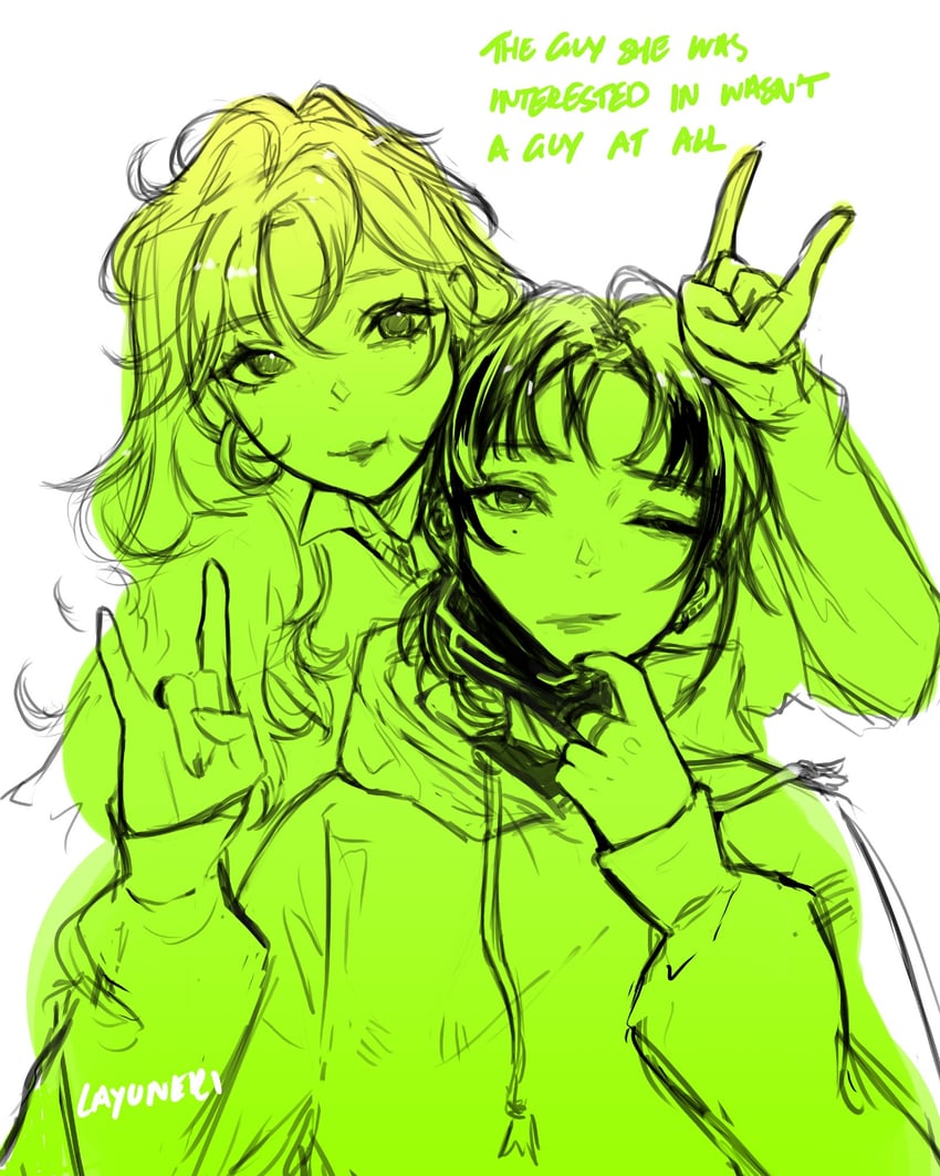 koga mitsuki and oosawa aya (kininatteru hito ga otoko ja nakatta) drawn by layuneki