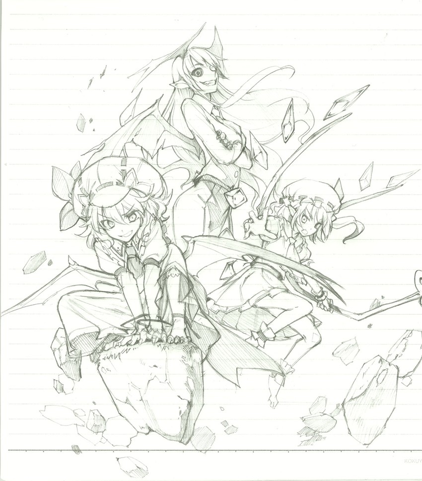 remilia scarlet, flandre scarlet, and koakuma (touhou and 1 more) drawn by eho_(icbm)