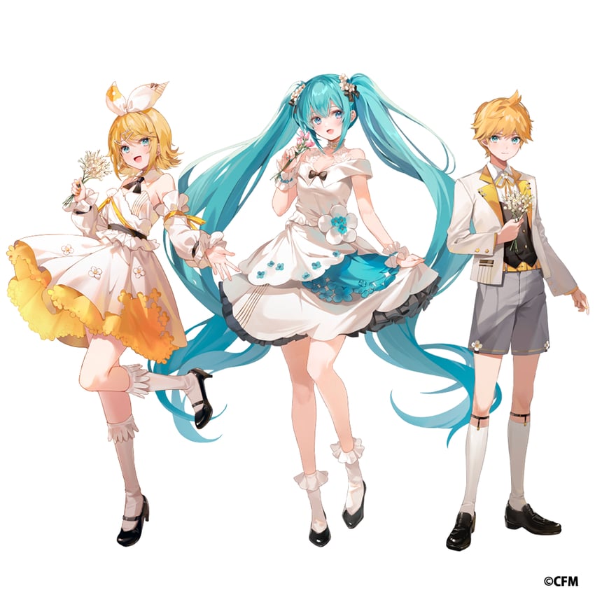 hatsune miku, kagamine rin, and kagamine len (vocaloid) drawn by kanda_done