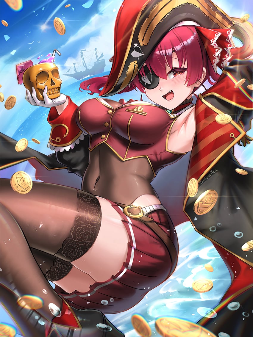 houshou marine and dokuro-kun (hololive) drawn by burnt_green_tea