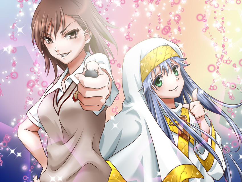 misaka mikoto and index (toaru majutsu no index and 1 more) drawn by yajou_hirarin