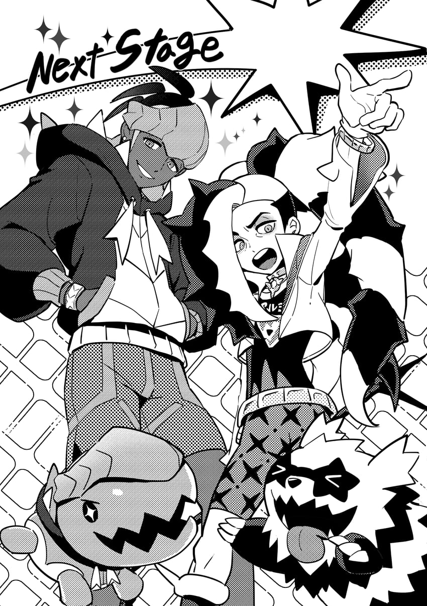 raihan, piers, trapinch, and galarian zigzagoon (pokemon and 1 more) drawn by dede_(qwea_00000)