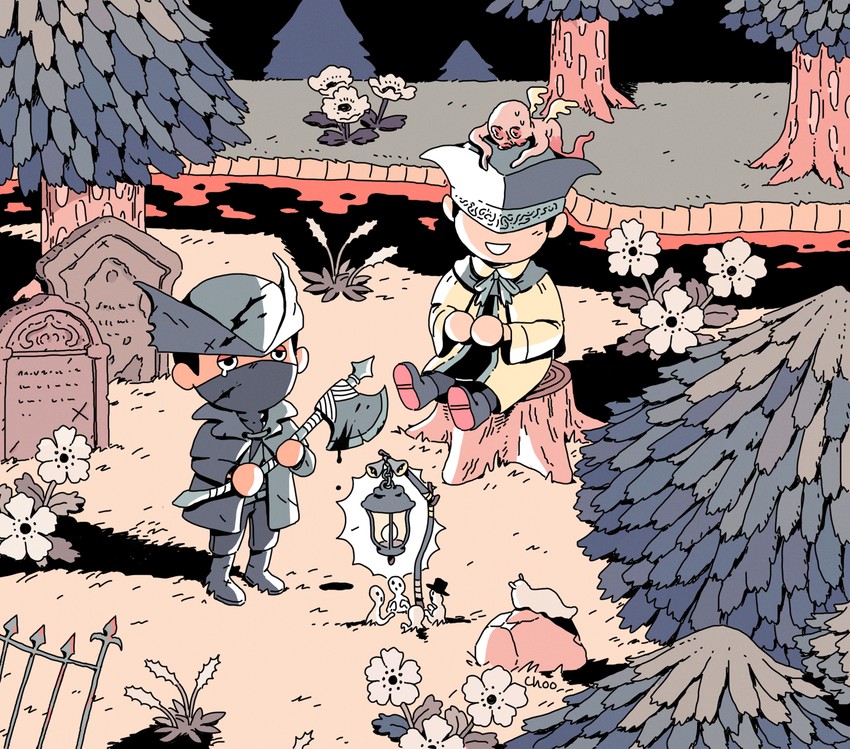 hunter, messengers, and yurie the last scholar (animal crossing and 1 more) drawn by choo