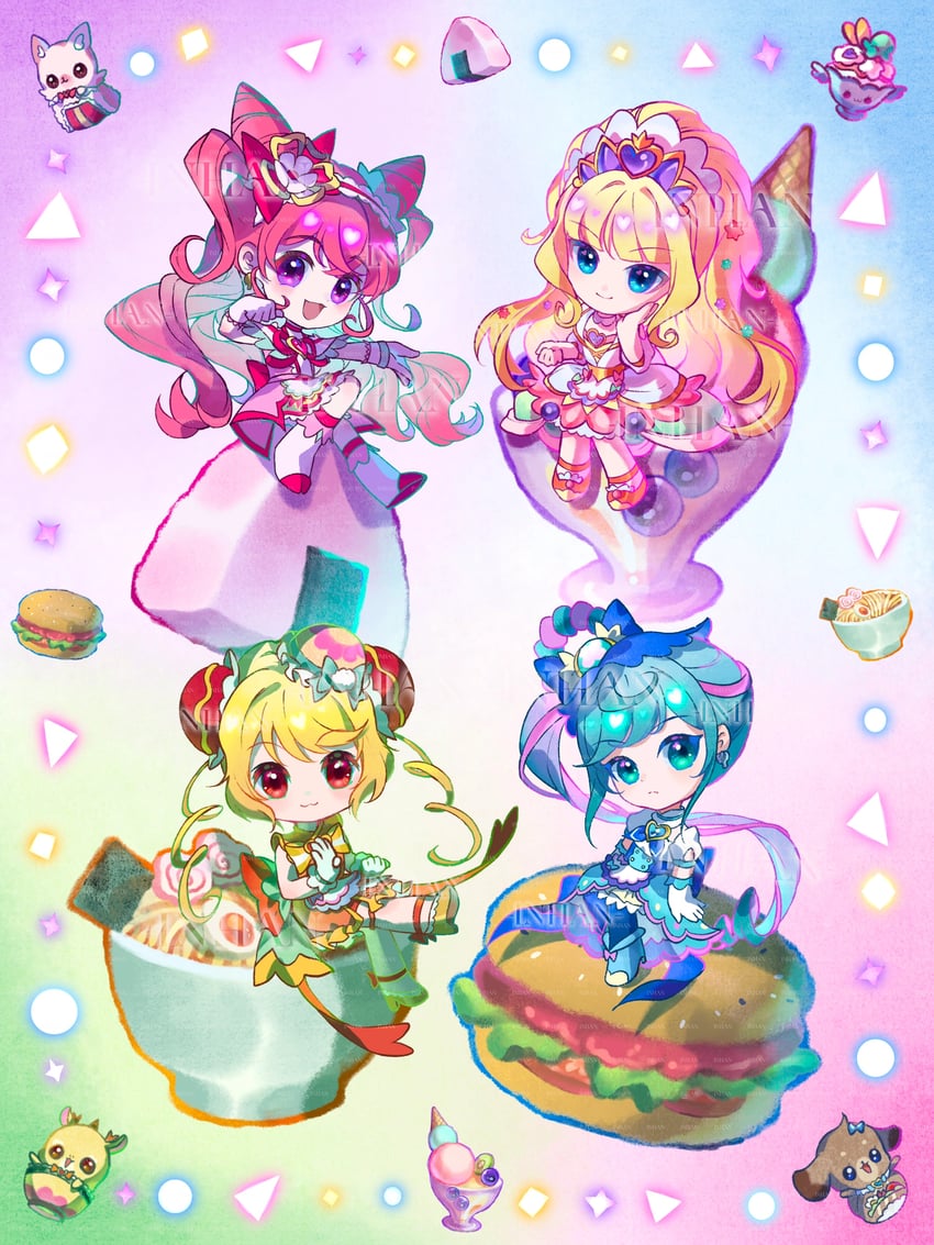 nagomi yui, fuwa kokone, kasai amane, hanamichi ran, cure precious, and 7 more (precure and 1 more) drawn by inhan