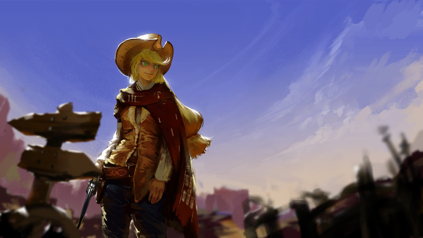 applejack and man with no name (my little pony and 2 more) drawn by aci_(hyc123cyh321)