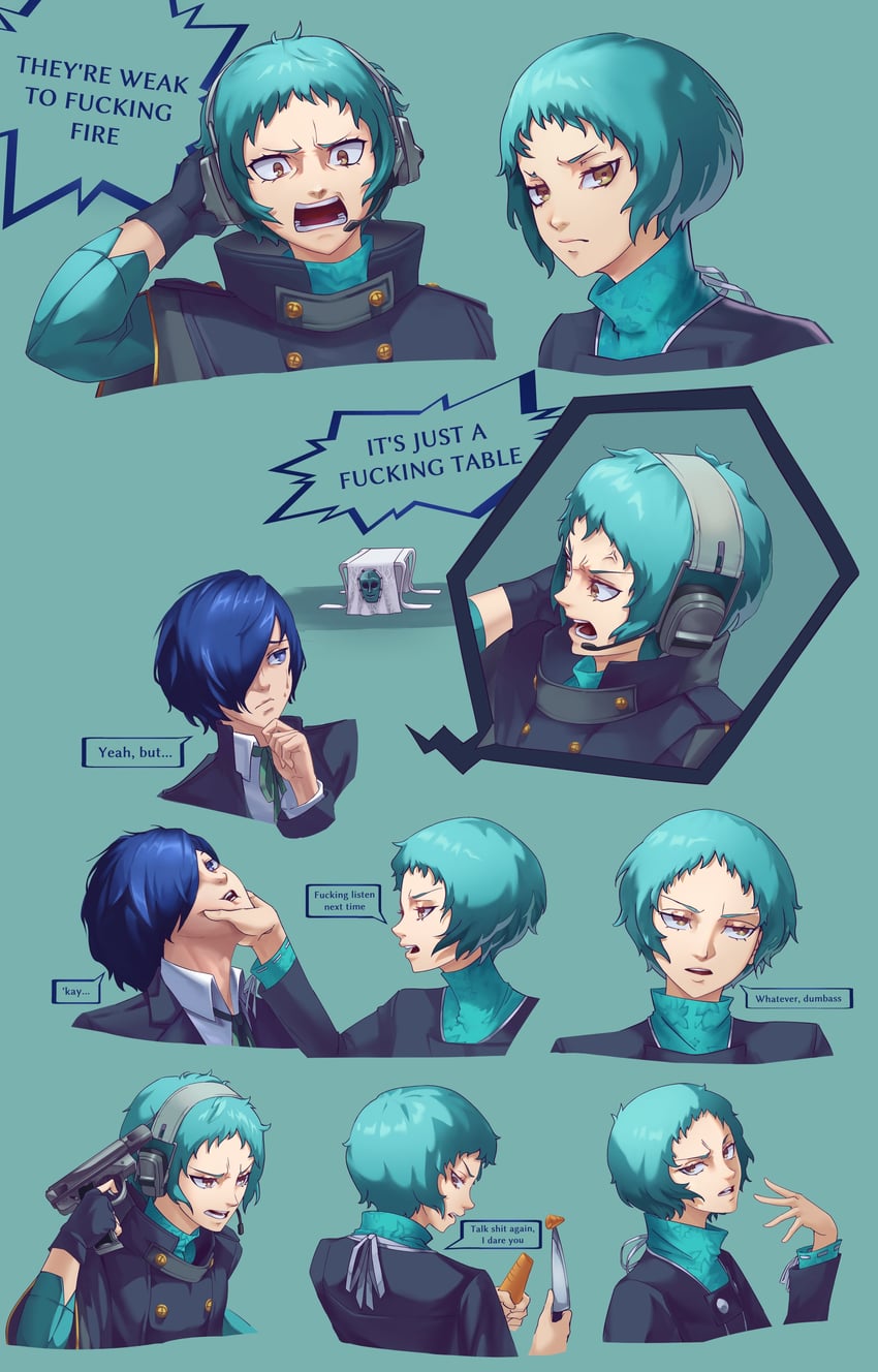 yuuki makoto and yamagishi fuuka (persona and 2 more) drawn by mayonnaisenais3