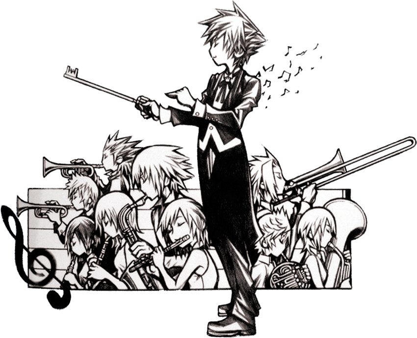 sora, roxas, kairi, riku, aqua, and 5 more (kingdom hearts and 1 more) drawn by nomura_tetsuya