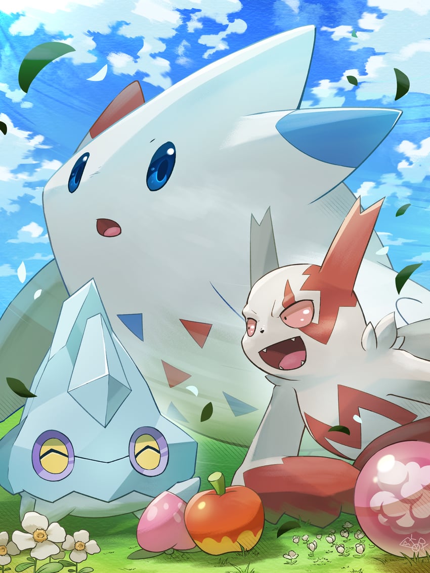 togekiss, zangoose, and bergmite (pokemon) drawn by yamaori_(hakkentai_pokedan)