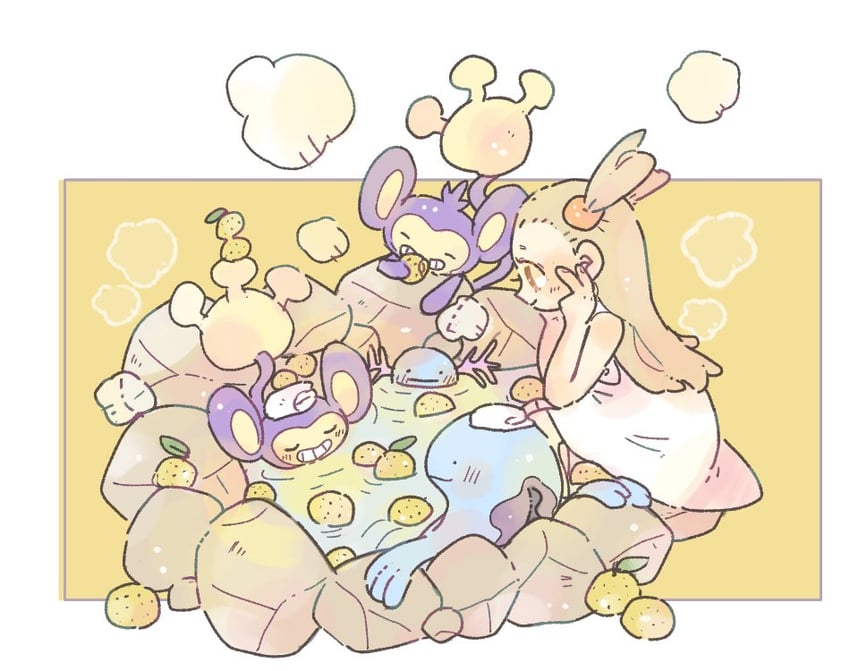 wooper, jasmine, quagsire, and aipom (pokemon and 1 more) drawn by katiko