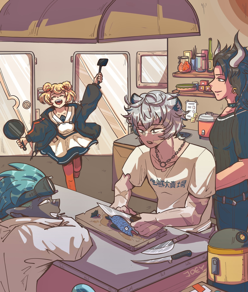 gummy, matterhorn, ethan, and jaye (arknights) drawn by vanillacaramel