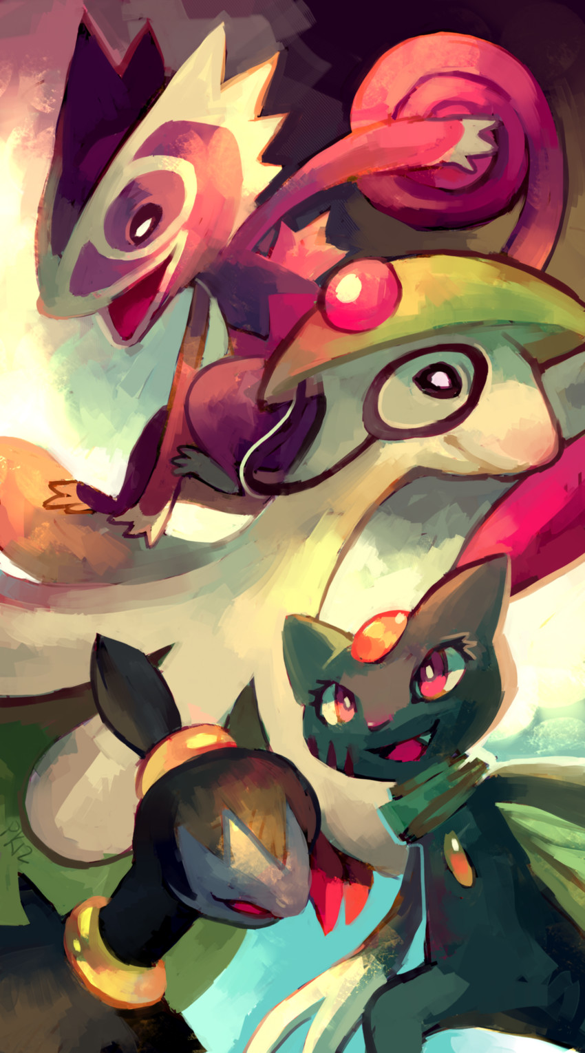 sneasel, breloom, kecleon, deino, purple kecleon, and 3 more (pokemon and 1 more) drawn by glitchedpuppet