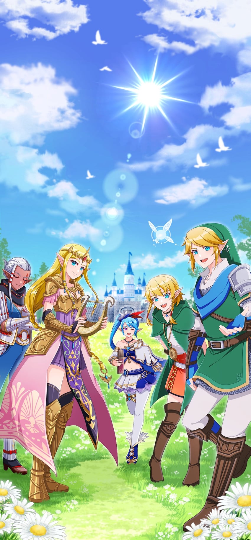 link, princess zelda, impa, linkle, and lana (the legend of zelda and 1 more) drawn by fuwafuwallen