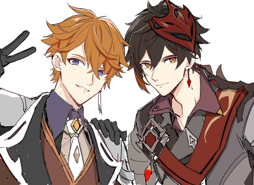 zhongli and tartaglia (genshin impact) drawn by mmmgnsn