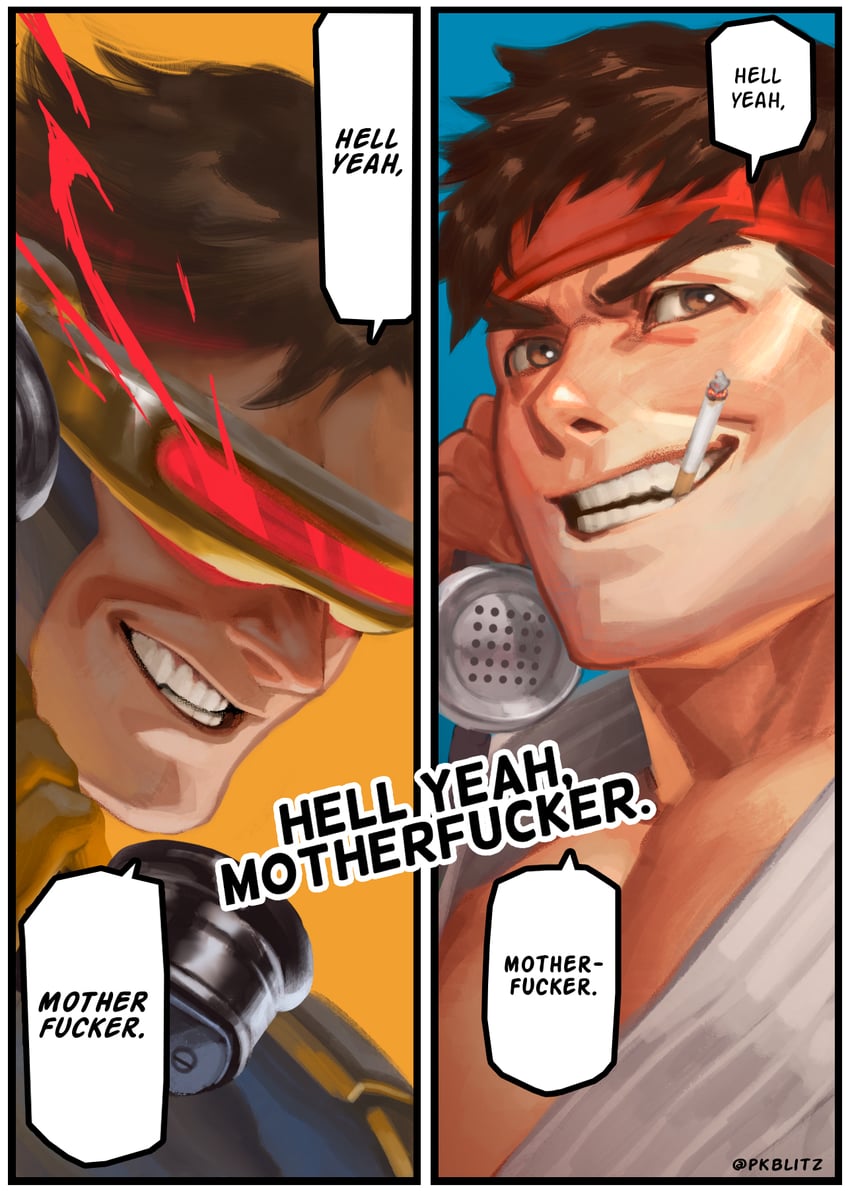 ryu and cyclops (street fighter and 5 more) drawn by enzo_fernandez