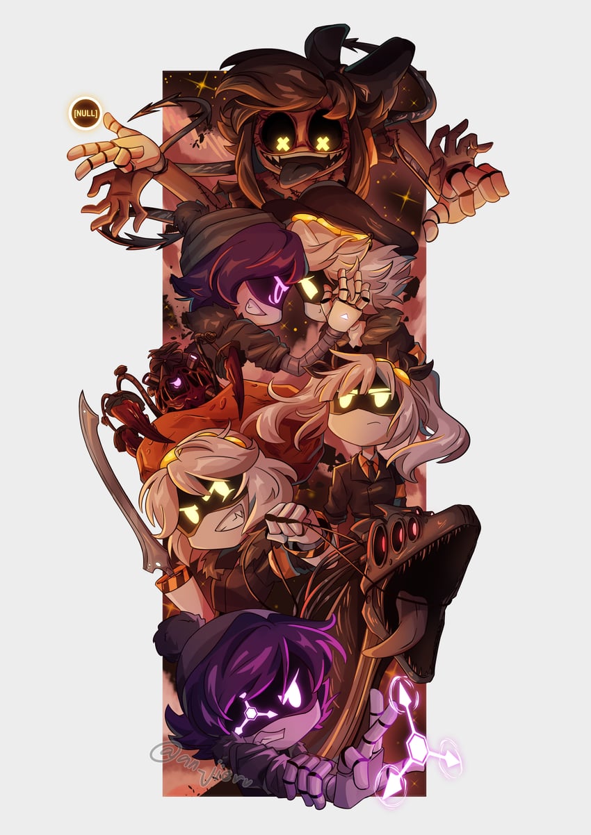 uzi, n, v, cyn, j, and 2 more (murder drones) drawn by an_jieru