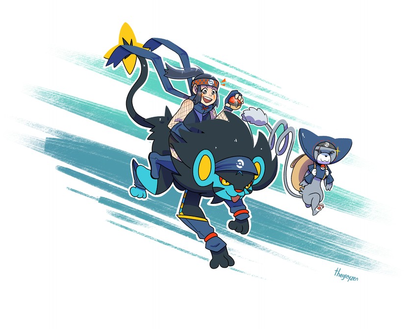 akari, luxray, and glameow (pokemon and 3 more) drawn by thegreyzen