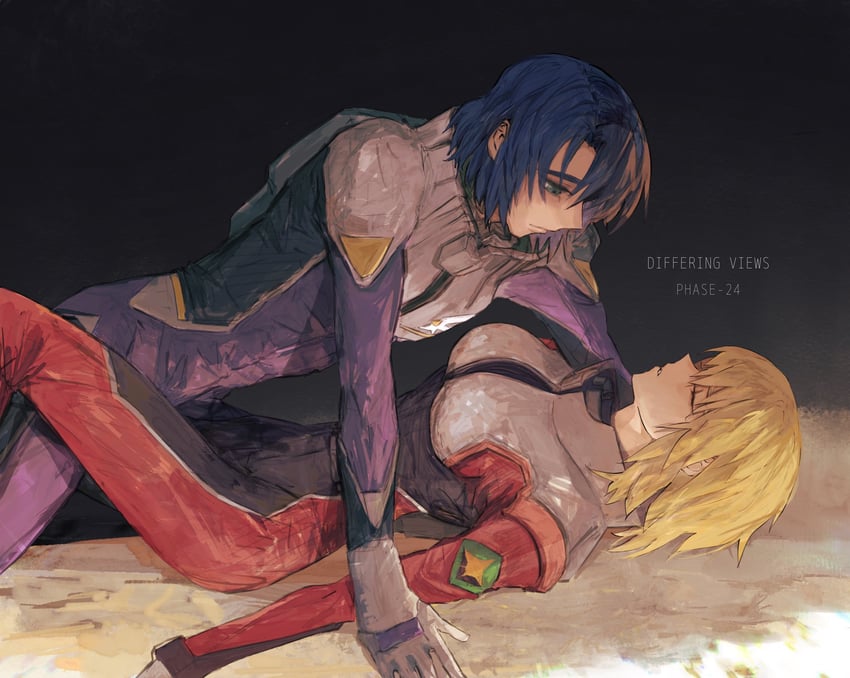 cagalli yula athha and athrun zala (gundam and 1 more) drawn by she_(morianosu)