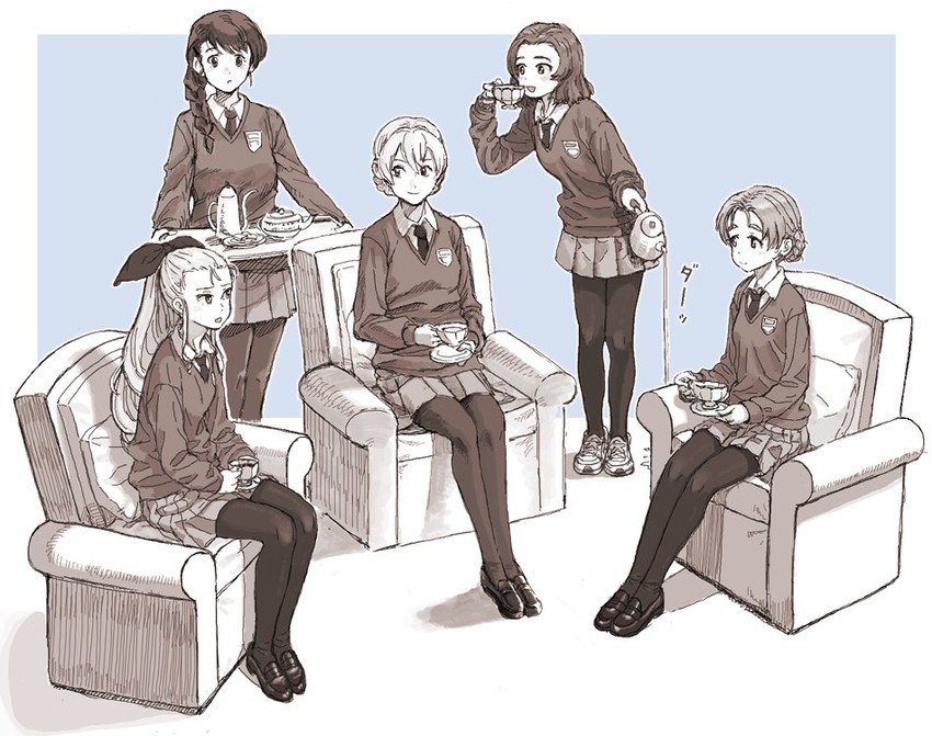 darjeeling, orange pekoe, rosehip, assam, and rukuriri (girls und panzer) drawn by gufu_(guffuumu)