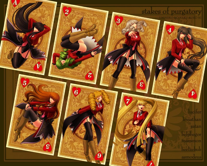 mammon, lucifer, asmodeus, beelzebub, belphegor, and 2 more (umineko no naku koro ni) drawn by nomo_(16_16)