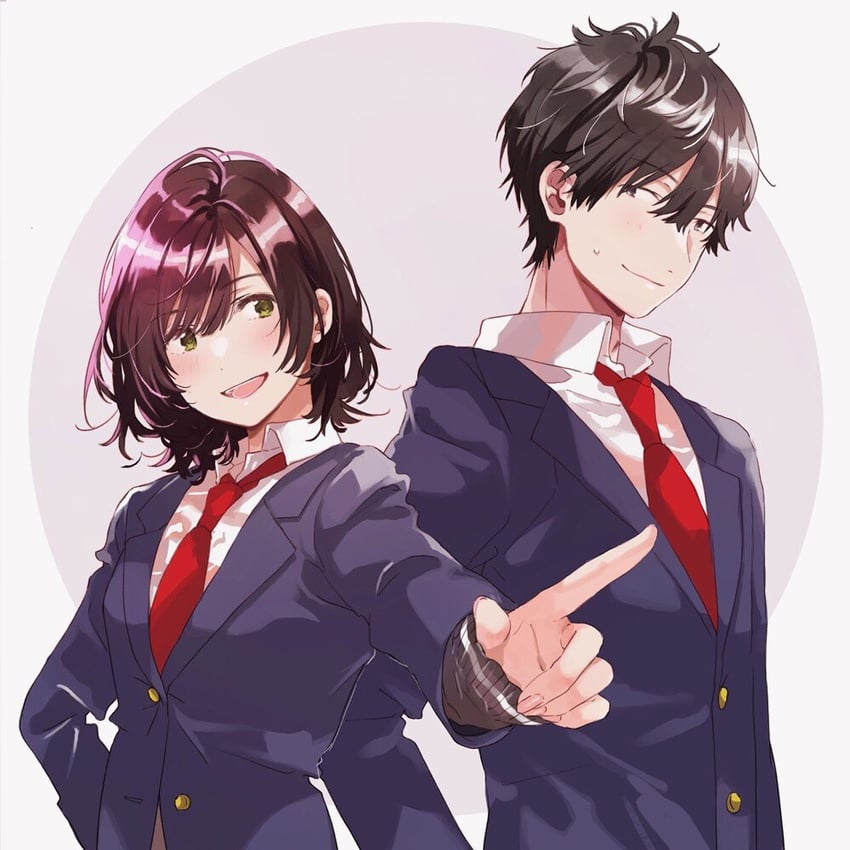 hinami aoi and tomozaki fumiya (jaku-chara tomozaki-kun) drawn by fly_(marguerite)