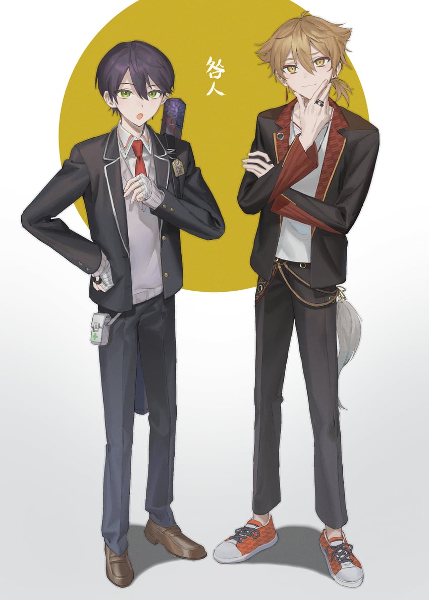kenmochi touya and fushimi gaku (nijisanji) drawn by torino_kawazu
