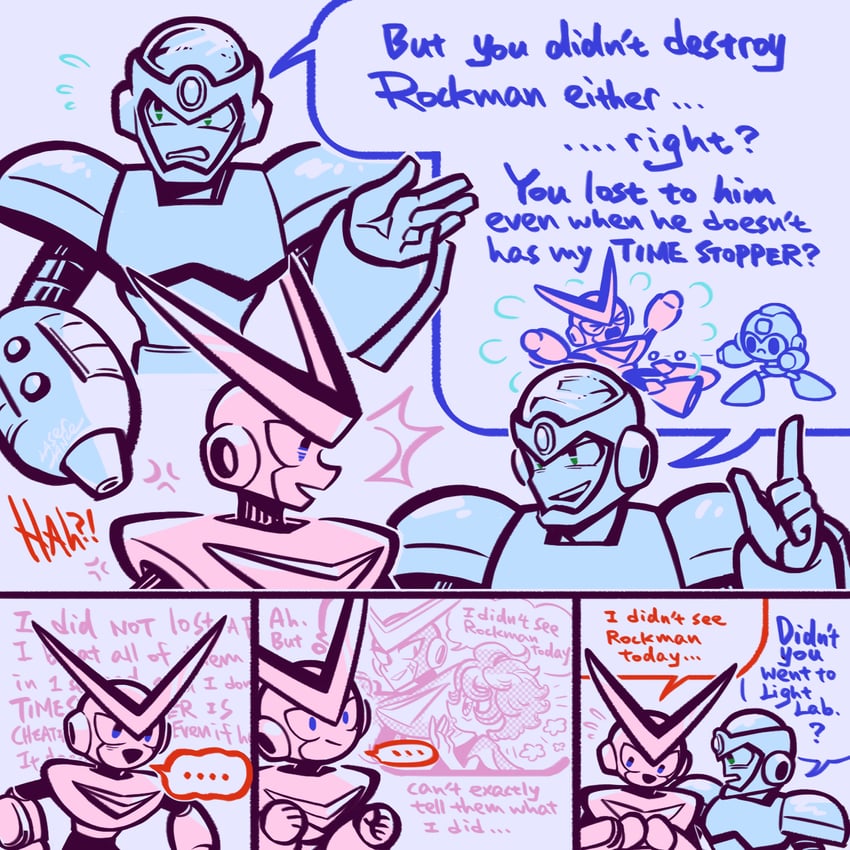 mega man, quick man, and flash man (mega man) drawn by laser-lance