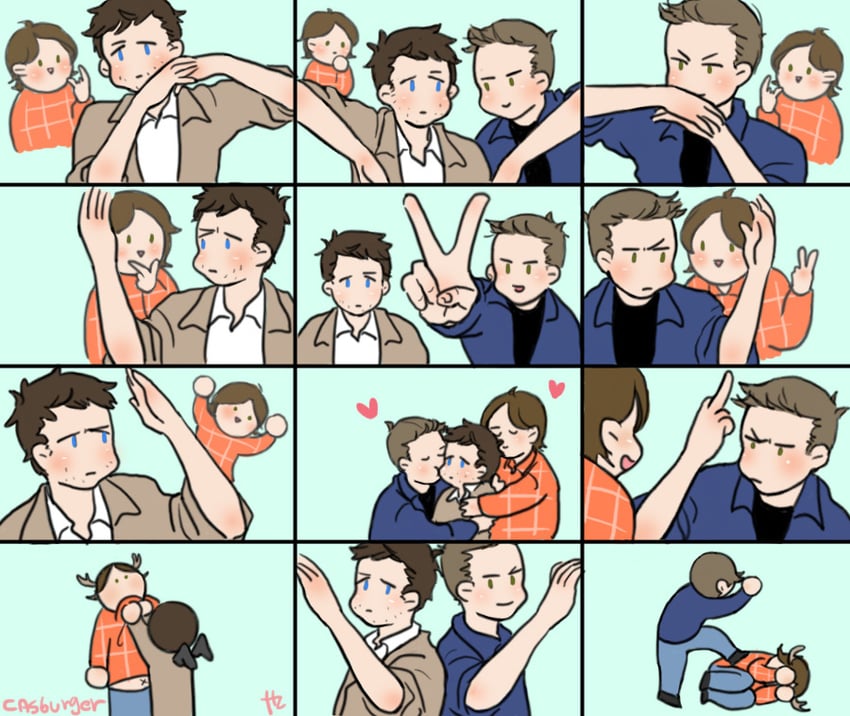 castiel, dean winchester, and sam winchester (supernatural) drawn by casburger