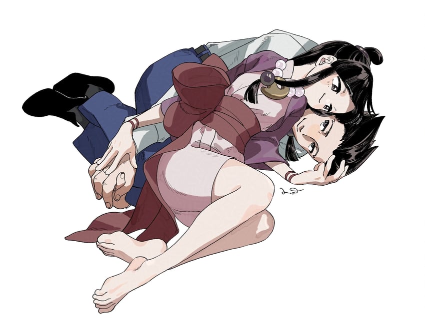 phoenix wright and maya fey (ace attorney) drawn by omen_hohoho