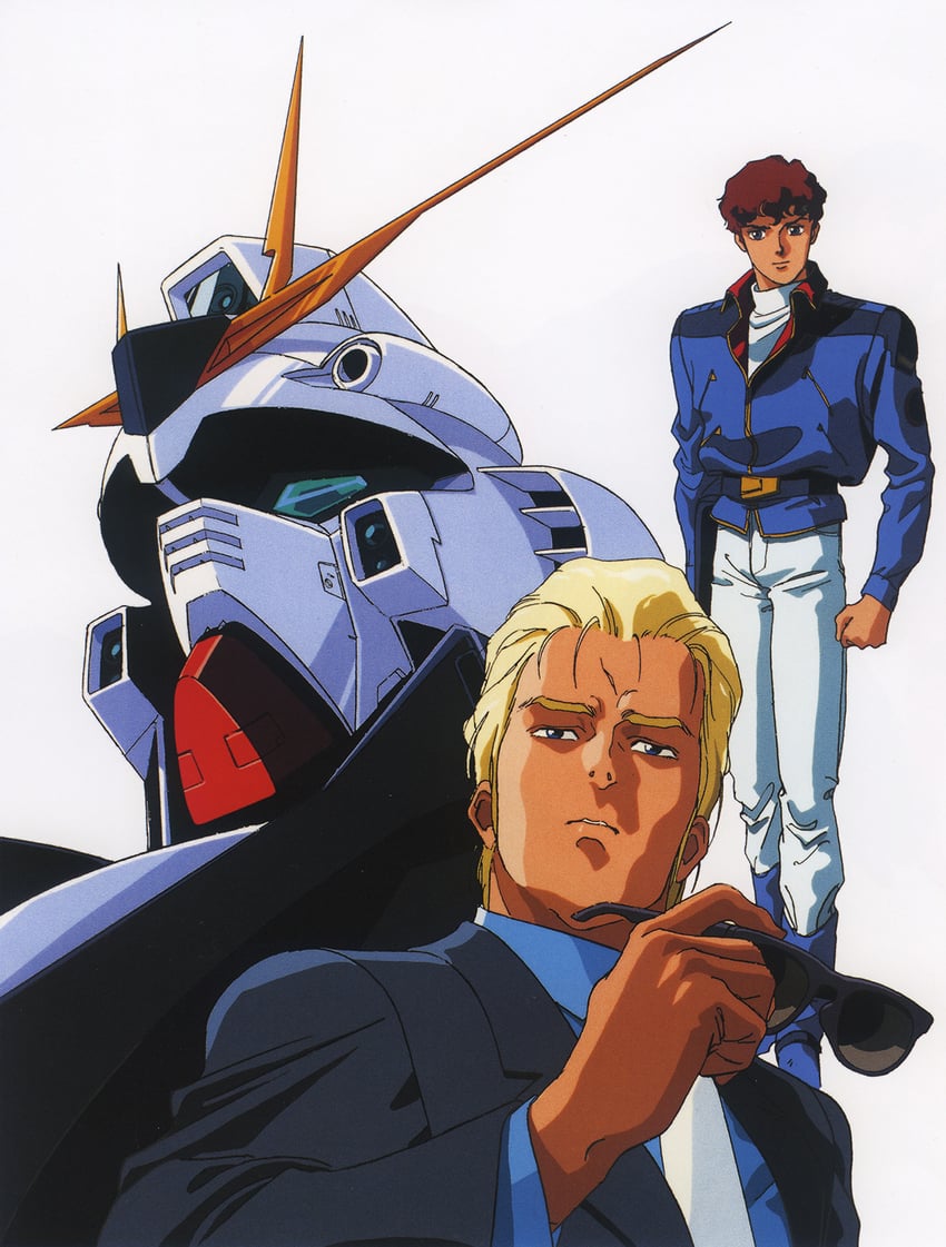 char aznable, amuro ray, and nu gundam (gundam and 1 more) drawn by kitazume_hiroyuki