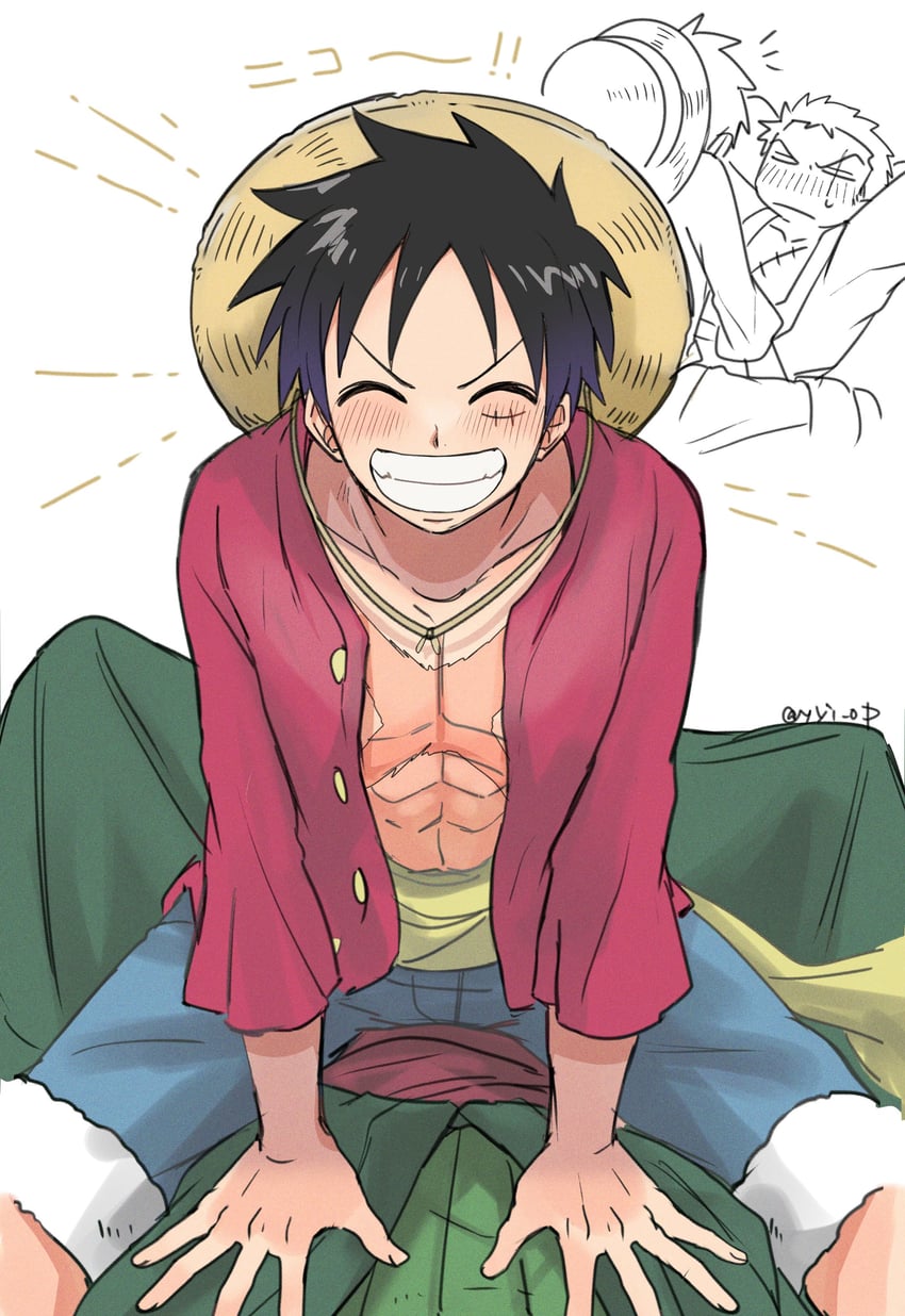 monkey d. luffy and roronoa zoro (one piece) drawn by yayoi_(yyi_op)