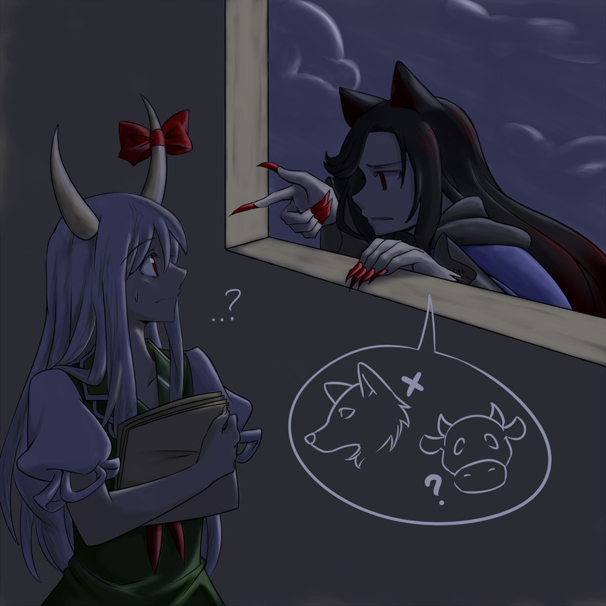 kamishirasawa keine, imaizumi kagerou, and ex-keine (touhou) drawn by dlanon